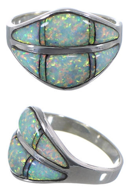 Southwestern Sterling Silver Opal Inlay Ring Size 7-3/4 MX23527